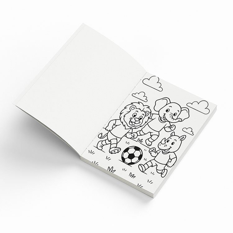 Soccer Animals interior page — lion, elephant and rhino playing soccer
